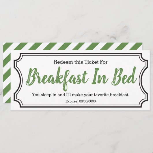 Menu Petit déjeuner dans le billet de lit (Devant / Derrière)