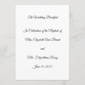 Menu petit-déjeuner mariage à l'anglaise Régence (Dos)