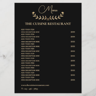 Menu Petit Restaurant Simple Noir Et Or