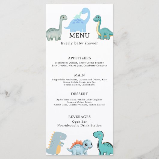 Menu Petite Fête de Bébé de Dinosaure Mignon (Devant)