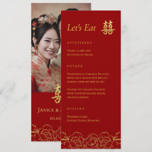 Menu Photo de couple floral doré réception de mariage c
