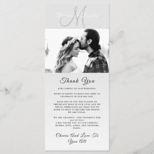 Menu Photo personnalisée Simple Élégant Script Mariage  (Dos)