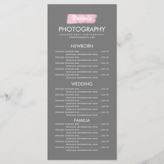Menu Photographie Business Gold Logo Brush Stroke Pink  (Devant)
