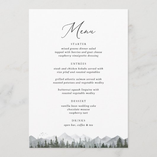 Menu Pin rustique 5 x 7 Mariage (Devant)