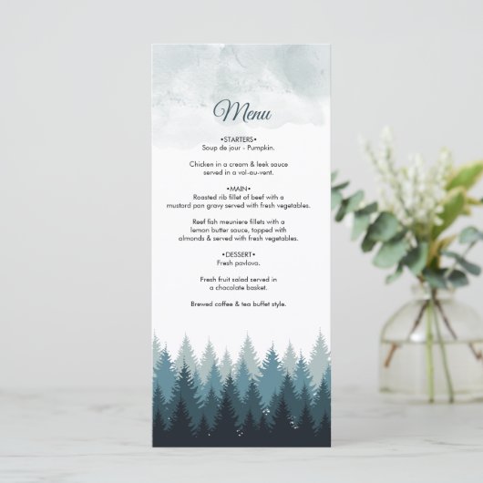 Menu Pine Arbre Aquarelle Forêt Mariage rustique (Debout devant)