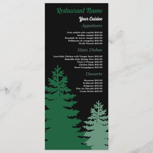 Menu Pine Forest, Restaurant Slimline (Devant)