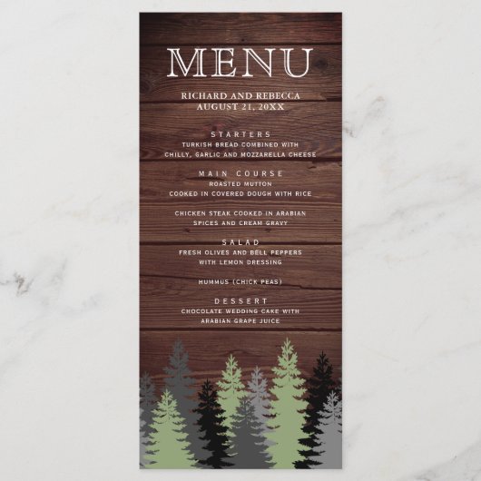 Menu Pine Trees Bois rustique Mariage d'hiver (Devant)
