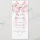 Menu Pink Bow Elegant Baby Shower (Devant)