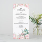 Menu Pink Floral Sage Green Afnoon Tea Party (Debout devant)