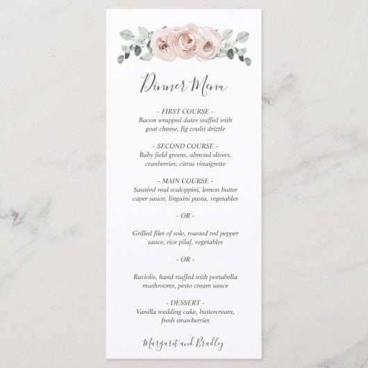 Menu Pink Floral Sage Vert Dusty Rose Mariage (Devant)