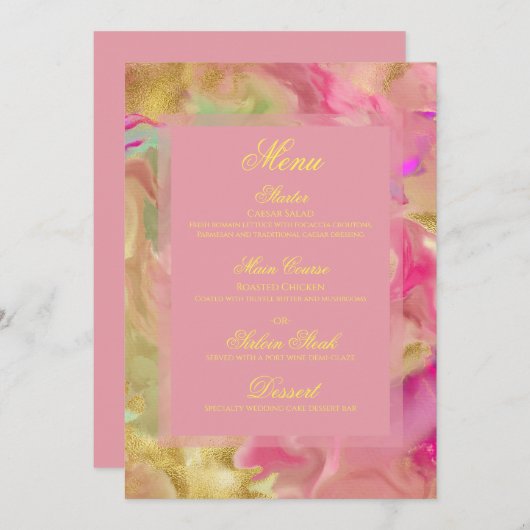 Menu Pink, or, encre verte en marbre (Devant / Derrière)