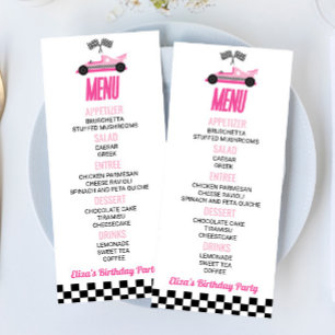 Menu Pink Race Car Anniversaire Fête Nourriture