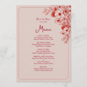 Menu Pink Red Floral Elegant Wedding (Devant)