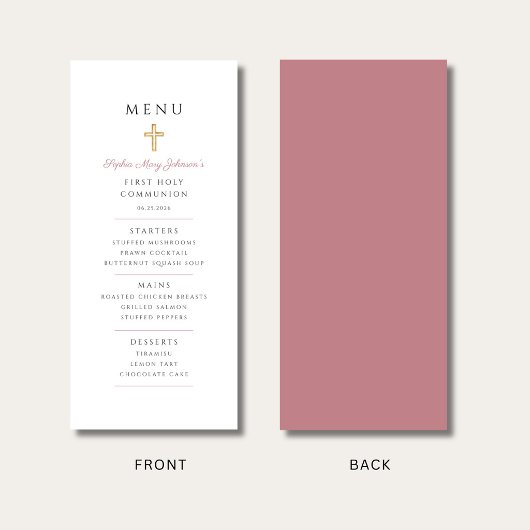 Menu Pink Script Girl First Communion