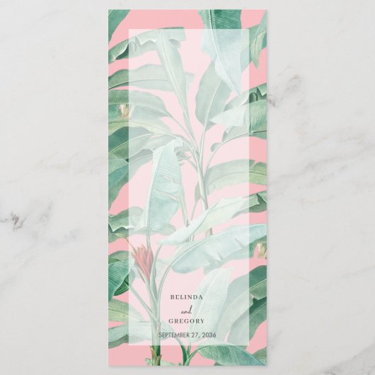 Menu Pink Tropical Banana Palm Feuille Mariage (Dos)