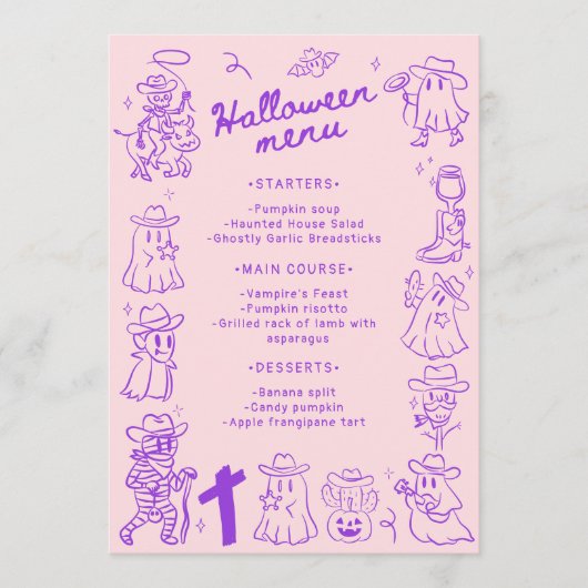 Menu Pink violet Quirky Main Drake Doodles Halloween (Devant)