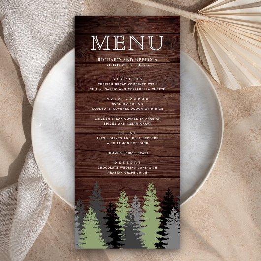 Menu Pins de Noël Mariage Rustique en Bois