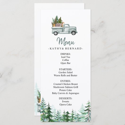 Menu Pins d'hiver Bois Animaux (Devant / Derrière)