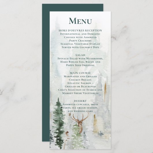 Menu Pins d'hiver Snow Deer Antlers Mariage (Devant / Derrière)