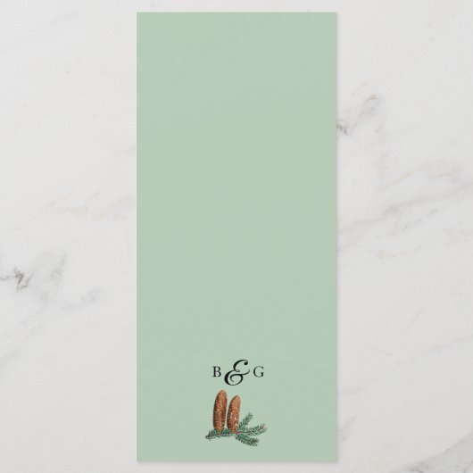 Menu Pins rustiques Mariage de verdure forestière (Dos)