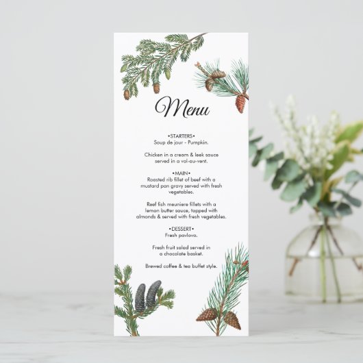 Menu Pins rustiques Mariage de verdure forestière (Debout devant)