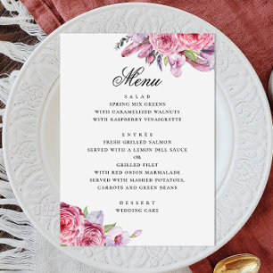 Menu Pivoine. Aquarelle rose boho floral mariage jardin