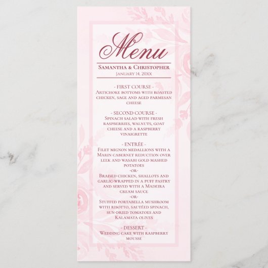 Menu Pivoines aquarelles roses Élégant Mariage Bohème C (Devant)