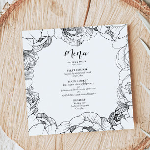 Menu Pivoines noires et blanches élégant mariage