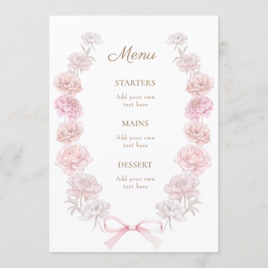 Menu pivoines roses (Devant)