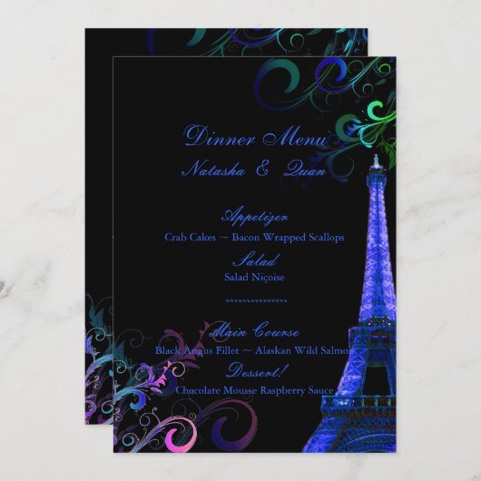 Menu Pix Dezines la tour eiffel/paris/Neon Lights (Devant / Derrière)