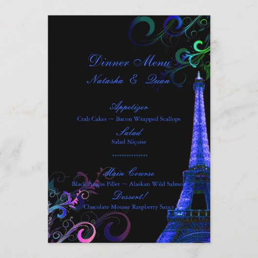 Menu Pix Dezines la tour eiffel/paris/Neon Lights (Devant)