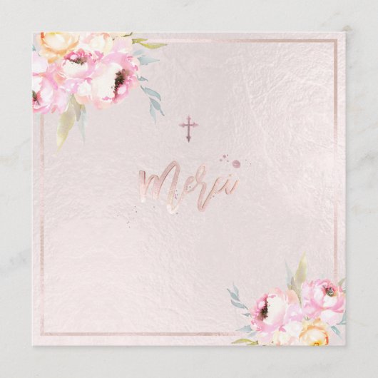 Menu PixDezines Aquarelle Peonies Baptême Merci (Devant)