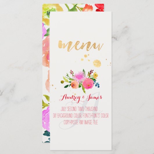 Menu PixDezines Aquarelle Ranunculus (Devant / Derrière)