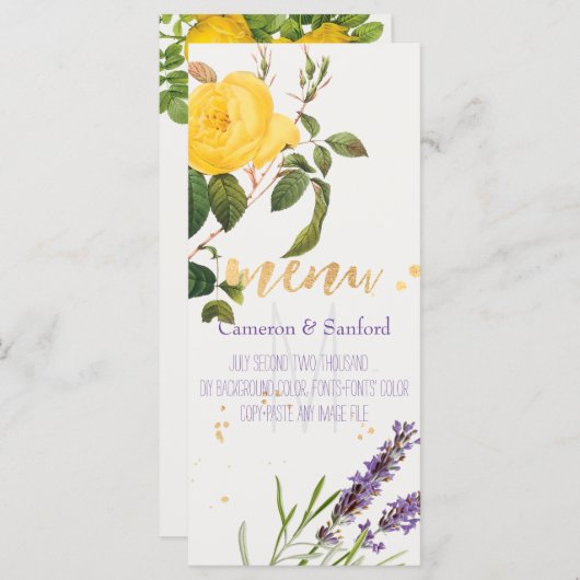 Menu PixDezines Roses Vintages/Lavande/Menu (Devant / Derrière)