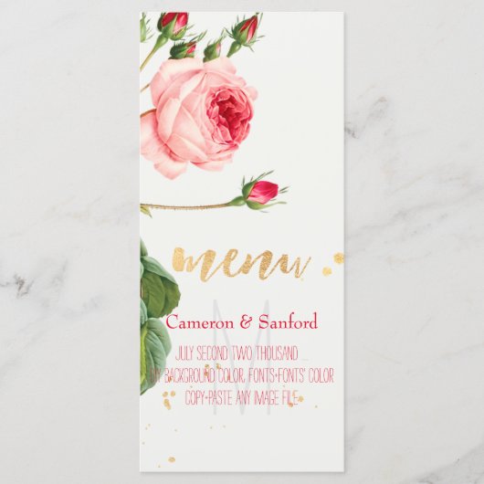 Menu PixDezines Roses Vintages/pivoines/menu (Devant)