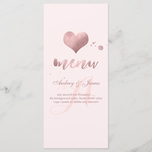 Menu PixDezines Shine Menu/Faux Rose Gold Heart (Devant)