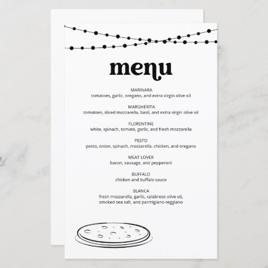 Menu Pizza (Devant / Derrière)