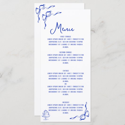 Menu Pizza & Vin Levés à la main en gros bleu (Devant / Derrière)