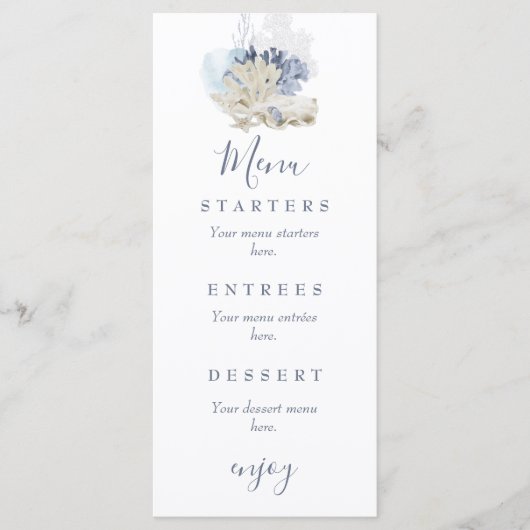 Menu Plage côtière bleu mariage (Devant)