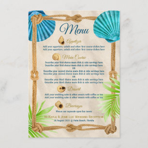 Menu Plage Mariage Corde Réception Dîner Cours