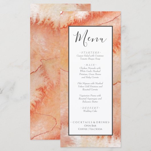 Menu Plage Mariage nautique Aquarelle Coral Peach (Devant / Derrière)