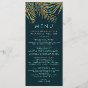 Menu Plage moderne Palm Gold Turquoise Mariage tropical