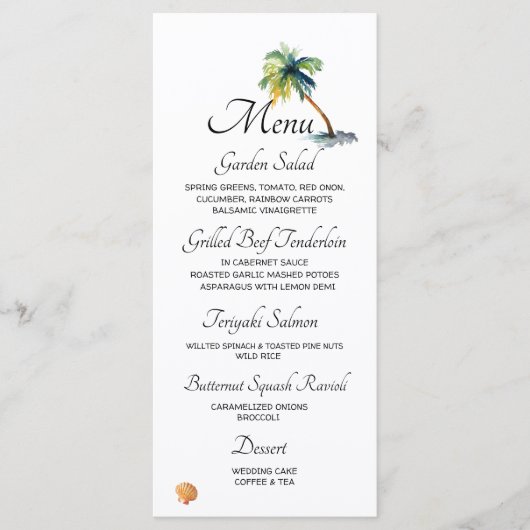 Menu Plage, Palmiers, Mariage Océan (Devant)