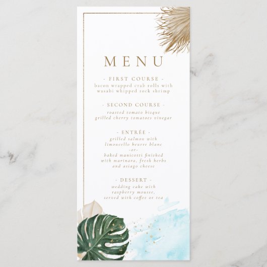 Menu Plage Tropicale Boho Pampas (Devant)