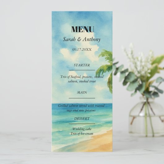 Menu Plage tropicale Mariage de bord de mer (Debout devant)