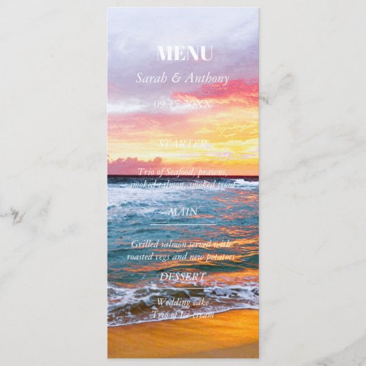 Menu Plage tropicale Mariage de bord de mer (Devant)