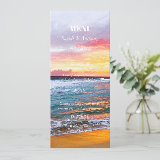 Menu Plage tropicale Mariage de bord de mer (Debout devant)