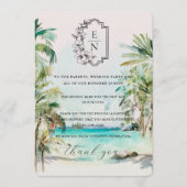 Menu Plage tropicale | Merci de table Mariage Monogramm (Devant)