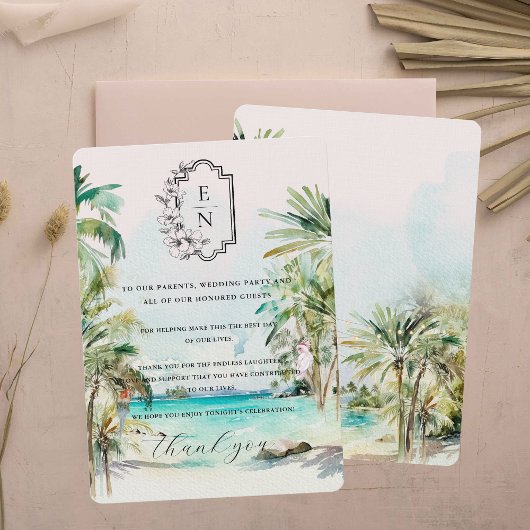 Menu Plage Tropicale | Remerciement de Table de Mariage