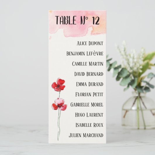 Menu Plan de table "Coquelicots" (Debout devant)